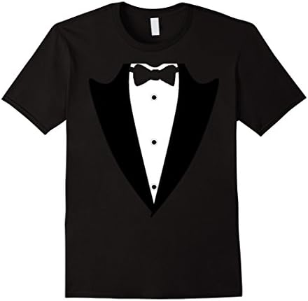 Mens Funny Black Tuxedo Suit jacket  T-Shirt with lapel Bow-tie XL Black
