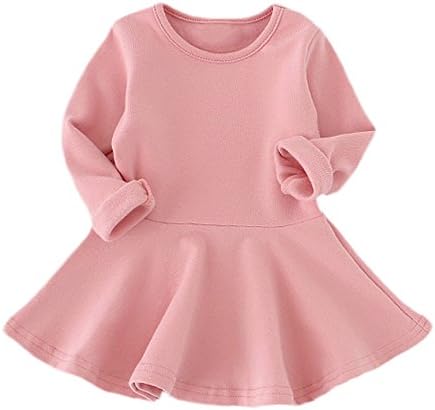 Weiyun Baby Girls Candy Color Long Sleeve Solid Princess Casual Toddler Kids Dress