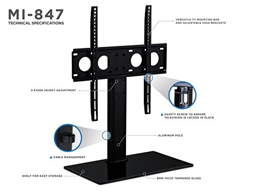 Mount-It-Universal-Tabletop-TV-Stand-Mount-and-AV-Media-Glass-Shelf-TV-Mount-Bracket-Fits-32-37-40-47-50-55-Inch-TVs-Height-Adjustable-VESA-400x400-Black-MI-847