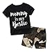 Toraway 2 Pcs/Set Clothes Sets Suit Newborn Toddler Baby Boys Letter Print T-Shirt Tops + Camouflage Shorts Pants Clothes Outfits (12-18 Month, Black)