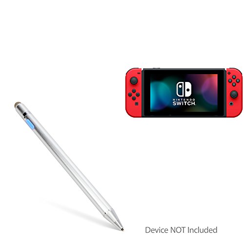 BoxWave Nintendo Switch Stylus Pen, [AccuPoint Active Stylus] Electronic Stylus with Ultra Fine Tip for Nintendo Switch - Metallic Silver