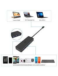 Hubs USB C a 7 Port USB 3.0 Hub, iczi tipo C a USB 3.0 Compatible para Thunderbolt 3 Port Hub con adaptador de alimentación para MacBook Chromebook Pixel Acer Aspire Asus & More tipo C Dispositivos compatibles, Negro