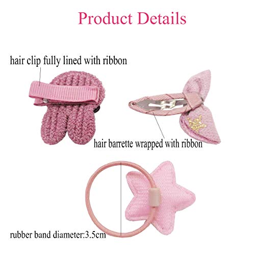 48PCS Baby Girls Hair Accessories Set Baby Hair Clips Fully Lined Cute Hair Bows Clips Elastic Hair Bands Bow Hair Ties Ponytail Holders for Little Girls Toddlers Kids Children (Pink+Khaki)