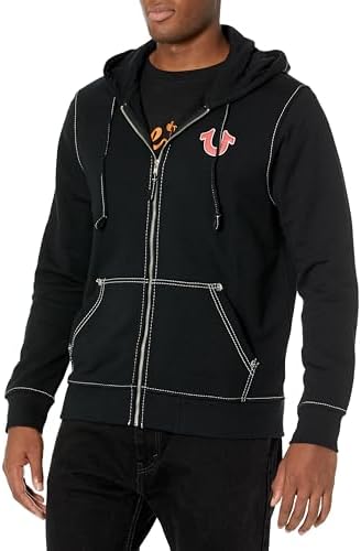 True Religion mens Large Branded Long Sleeve Zip Up Hoodie, Bone