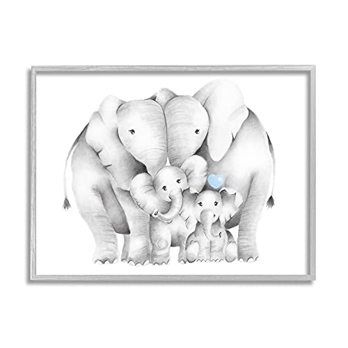 Stupell Industries Happy Elephant Family Blue Heart Pop Baby Animals