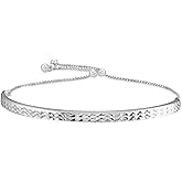Savlano 925 Sterling Silver 4MM Diamond Cut Bar Half Bangle Adjustable Bracelet - 18K Gold Plated Bracelet for Women Comes with Gift Box - Made in Italy