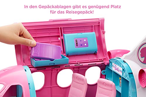 Barbie Flugzeug mit Pilotin Barbie Puppe, mit beweglichen Räder und 15x Barbie Zubehör inkl. Haustier und Trolley, in rosa, Spielzeug ab 3 Jahre, GJB33 – Bild 5