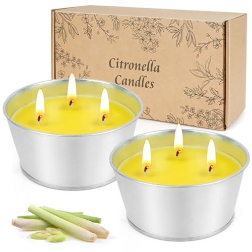 Citronella Candle Outdoor Large 2 x 12 oz, 120 Hours Outdoor Candles, Citronella Candle with 3 Wick - Natural Soy Wax Scented Candle Women for Garden, Camping, Indoor, Patio, Picnics