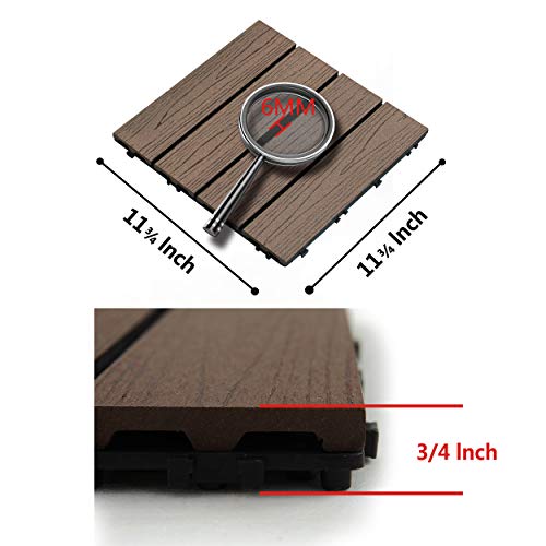 PANDAHOME 22 PCS Deck & Interlocking Flooring Tiles, 12"x12", Wood-Plastic Composite Patio Tiles, Water Resistant for Indoor & Outdoor, 22 sq. ft - Coffee Wood Grain