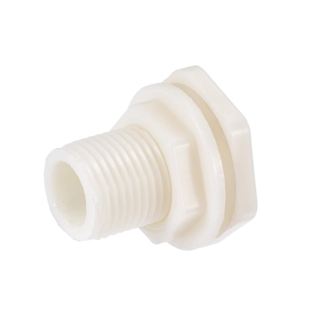 sourcing map Bulkhead Fitting, G1/2 Male, Tube Adaptor Pipe Fitting with Silicone Gasket, for Water Tanks, ABS Plastic, White