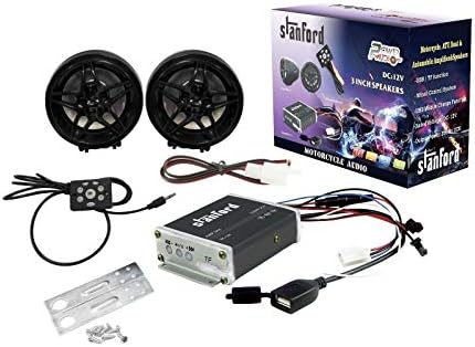 POWER AUDIO AMP.SPK 2 Channel 350 Watts Motorcycle/ATV Amplifier with Speakers, FM/MP3/USB/SD with USB Charger