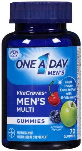 One a Day VitaCraves Men's Multivitamin Gummies, Cherry Berry and Apple, 70 Ct (Pack of 4)