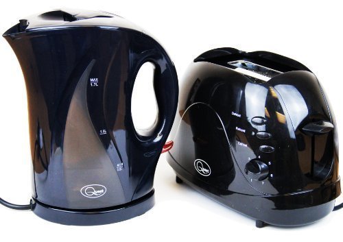 Electric Cordless Jug Kettle and 2 Slice Toaster Kitchen Set Gloss Black