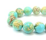 jennysun2010 Natural Aquamarine Light Blue Sea Sediment Jasper Gemstone 10mm Smooth Round Loose 40pcs Beads 1 Strand for Bracelet Necklace Earrings Jewelry Making Crafts Design Healing
