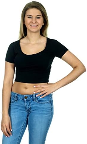 Women's Short Sleeve Crop Top (X-Small, Black)