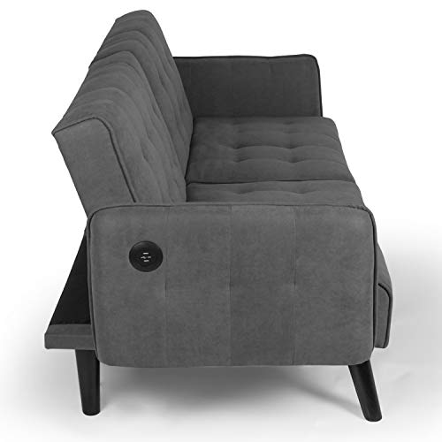 HFG 65in Modern Fabric Linen Upholstered Convertible 2 USB Folding