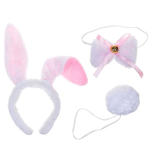 Mwfus Women Girls Rabbit Bunny Ears Headband Hairbands Tail Bow Tie Cosplay Set