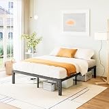 ZIYOO Queen Size Platform Bed Frame - 18 Inch Tall With Wood Slats, No Box Spring Needed, 3500 Lb Support