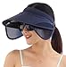 Obosoyo Women's Beach Sun Visor Solid Wide Brim Summer Sun Hat with Retractable Visor Navy One Size