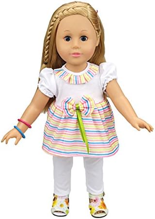 Casual Doll Clothes Set Rainbow Dress Leggings For 18inch American Girl