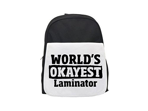 World's Okayest Laminator printed kid's backpack, Cute backpacks, cute small backpacks, cute black backpack, cool black backpack, fashion backpacks, large fashion backpacks, black fashion backpack