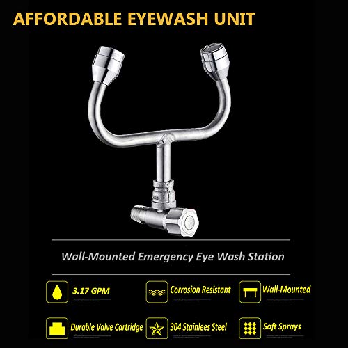 Faucet Mounted Eye Wash Station - Stainless Steel Wall-Mounted Emergency Eyewash Unit, Eye Washer Faucet for Warehouse, Wood Shop, Basement, Auto Body Shop, Laboratory, Medical Practices - Thumbnail 2