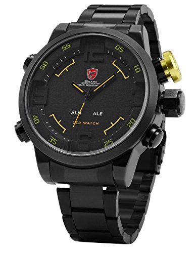 Gulper Shark Deportivos Relojes De Pulseras Hombre Acero inoxidalbe Alarma Día Fecha Pantalla LED