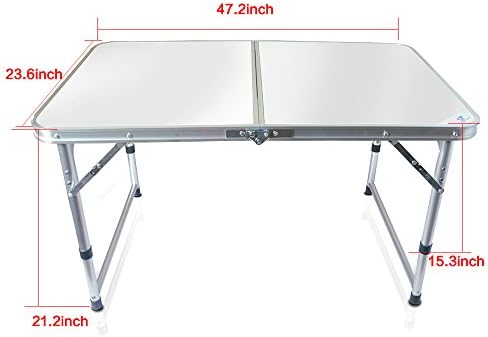 Hengtong Outdoor Portable Folding Desk Aluminum Big Size Foldable Table Stainless Steel Extended Legs Camp Picnic BBQ(White)