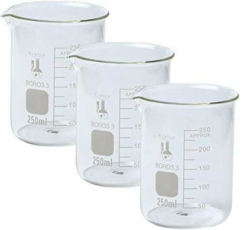 250ml Beaker, Low Form Griffin, Borosilicate 3.3 Glass, Graduated, Karter Scientific 213D44 (Pack of 3)