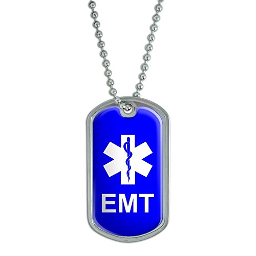 EMT Star of Life - Blue - Military Dog Tag Keychain