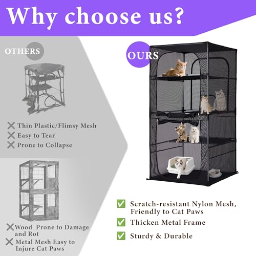 Catio Outdoor Cat Enclosure Window 61.4" H Large Cat Cage with Perches 4 Tiers Cat Patio Playpen Kitten Kennel for Multiple Indoor Cats