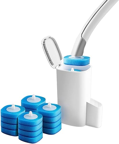 SKY-TOUCH Disposable Toilet Brush and Holder Bathroom Cleaner Kit with 16 Wand Replacement Heads - Disposable Touch Free & Hygienic Bathroom Accessory for Sparkling Toilet Bowl