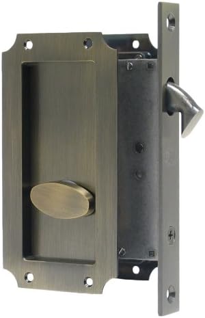 Manor by FPL- Solid Brass Pocket Door Mortise Lock Set in Privacy - Bed/Bath Function - Antique Brass