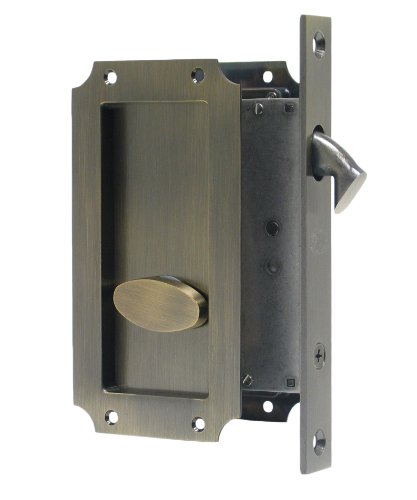 Manor by FPL- Solid Brass Pocket Door Mortise Lock Set in Privacy - Bed/Bath Function - Antique Brass