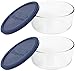 Pyrex Storage 4-Cup Round Dish with Dark Blue Plastic Cover, Clear (Pack of 2 Containers) primary