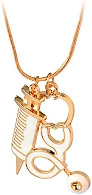 Doctor Syringe Stethoscope Pendant Necklace Video Film Jewelry Gift For Women Girls