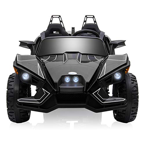 bable 2 (Two) Seater Kids Car Ride On Car Truck with 2.4G R/C Parental Remote Control, 12V Kids Electric Car Motorized Vehicles with USB/MP3 Music Player Bluetooth FM Radio and LED Lights - Black