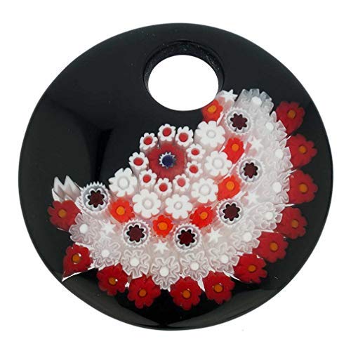 Glass Of Venice Murano Glass Black and Red Millefiori Pendant - Round