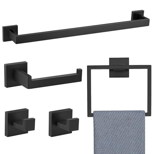 5 Pieces Bathroom Hardware Accessories Set Black Towel Bar Set Towel Holder