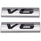 2X Chrome Metal V6 Logo Car Emblem Premium 3D V-6 Engine Badge Auto Door Fender Sticker Side Wing Decal (V6,Silver&Black)