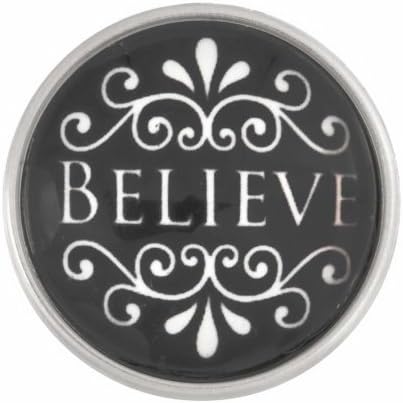 NUGZ Jewelry 94081 Charm - Nugz Snap On - Believe - Scrolled White On Black