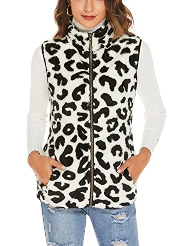 FINWANLO Women\'s Sleeveless Zip Up Fuzzy Fleece Lightweight Fall Warm Zipper Vest With Pockets