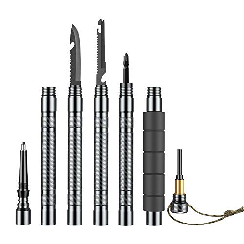 Huayue Trekking Pole Folding Multi-Function Outdoor Hiking Hiking self-Defense Mountain Camping Supplies Set Walking Stick Screwdriver (Color : Grey) - Thumbnail 4