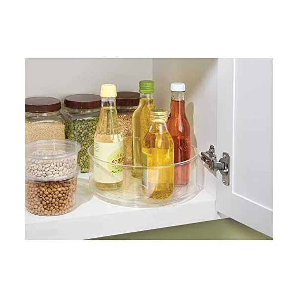 mDesign-Lazy-Susan-Turntable-Condiment-Holder-Set-of-2-Plastic-Revolving-Condiments-and-Spice-Rack-Ideal-Kitchen-Storage-Unit-for-Cooking-Oil-Ingredients-Bottles-and-Jars-Clear mDesign Lazy Susan Turntable Condiment Holder - Set of 2 - Plastic Revolving Condiments and Spice Rack - Ideal Kitchen…