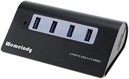 Wemelody USB 3.0 4-Port Portable Aluminum Hub High Speed 5Gbps Data Hub with USB 3.0 Cable and 2 TF/SD Card Slots for Android,iOS,All PCs and Windows Mobile Devices(Black)