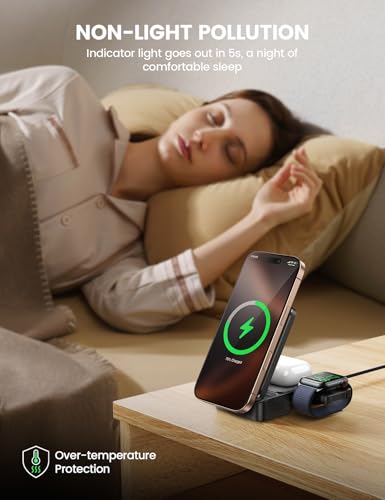 Lamicall 3 in 1 Charging Station for Apple - Foldable Wireless Charger Stand for Mag Safe Portable, Travel Wireless Charger Station for Multiple Devices