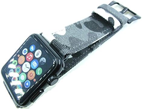 JRRS7777 Replacement for 42mm Apple Watch Band Strap Watchband Camouflage Canvas Sports Army Military Soft Thin Brushed Screw in Black Buckle ALS1231-SB