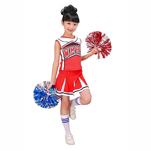 Girls Red & Blue Cheerleader Outfit + Poms fits 3-15Yrs Clothes Dress - Thumbnail 7