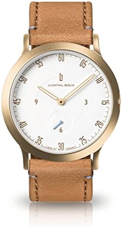 Lilienthal Berlin Watch - Made in Germany - Designed in Berlin. Model L1 with Stainless Steel Case (Size: 37.5 mm, Case: gold / Dial: white / Strap: light brown)