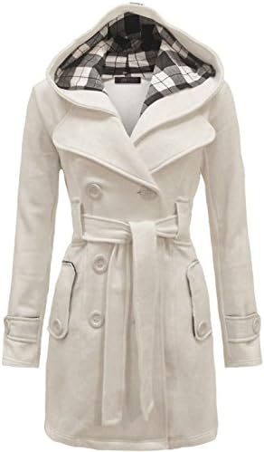 Geben Women's Winter Warm Fleece Check Hooded Double Breast Coat Jacket